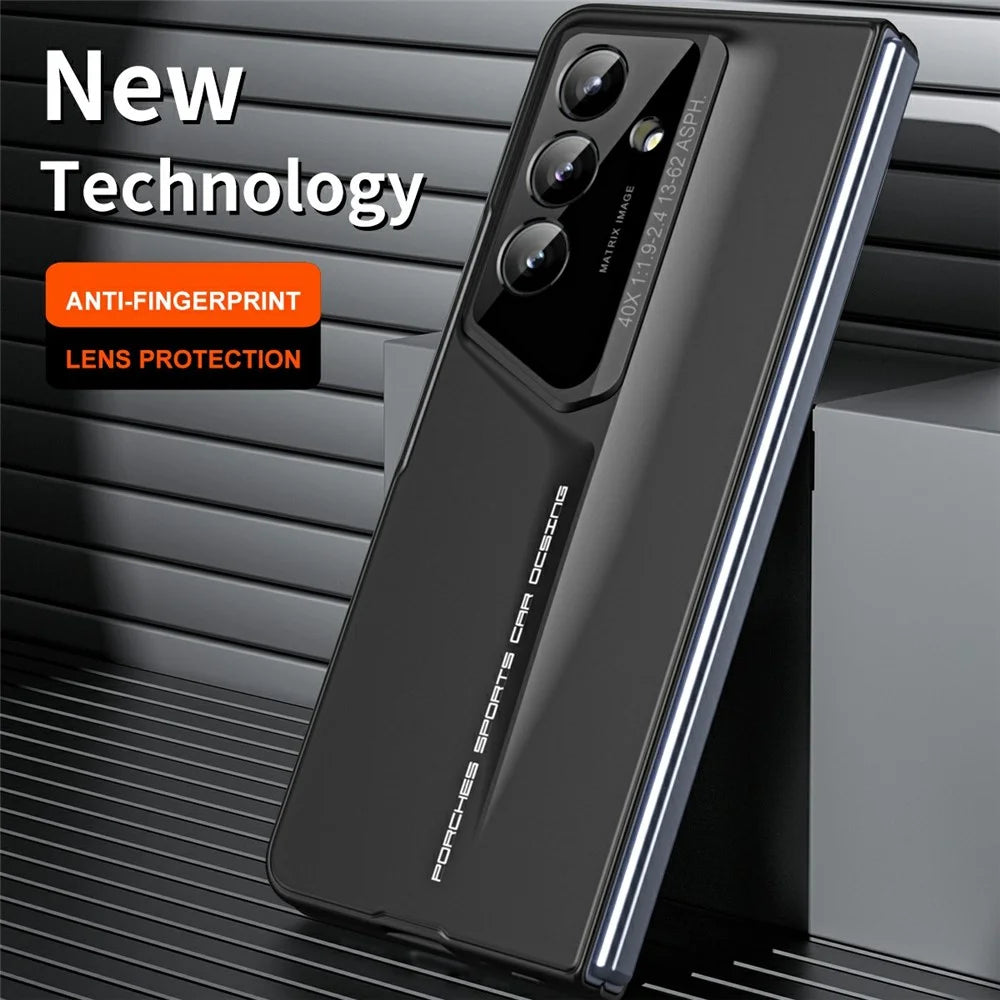 918 Series for Samsung Galaxy Z Fold7 5G Case PC Hard Phone Cover with Tempered Glass Film - Black - 2