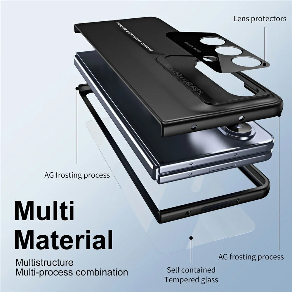 918 Series for Samsung Galaxy Z Fold7 5G Case PC Hard Phone Cover with Tempered Glass Film - Black - 6