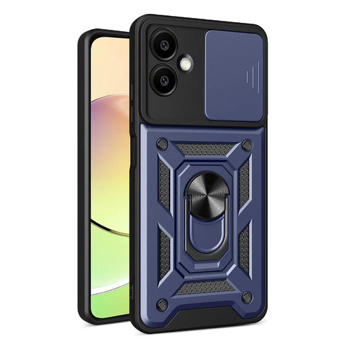AMORUS For Samsung Galaxy A06 4G Case Kickstand PC + TPU Phone Cover with Camera Lens Slider - Blue - 1