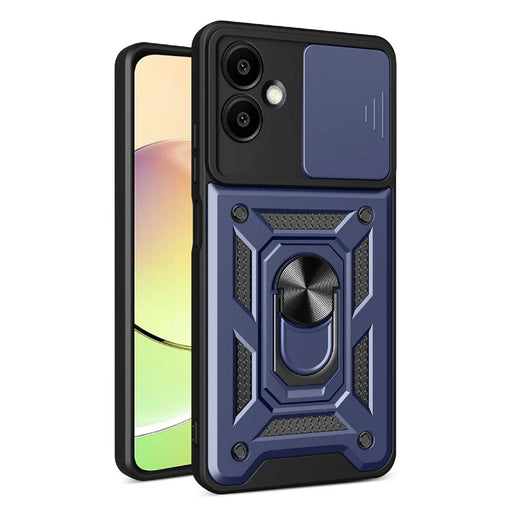 AMORUS For Samsung Galaxy A06 4G Case Kickstand PC + TPU Phone Cover with Camera Lens Slider - Blue - 1