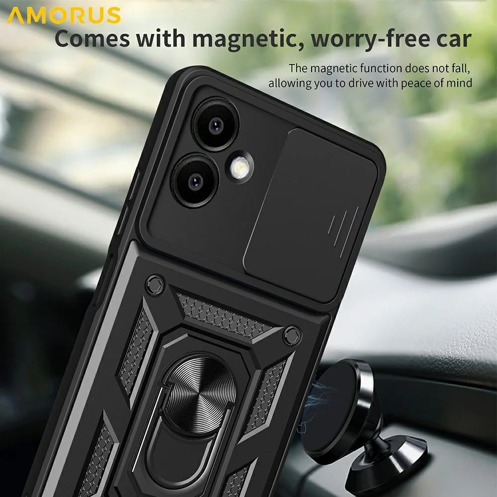 AMORUS For Samsung Galaxy A06 4G Case Kickstand PC + TPU Phone Cover with Camera Lens Slider - Blue - 3