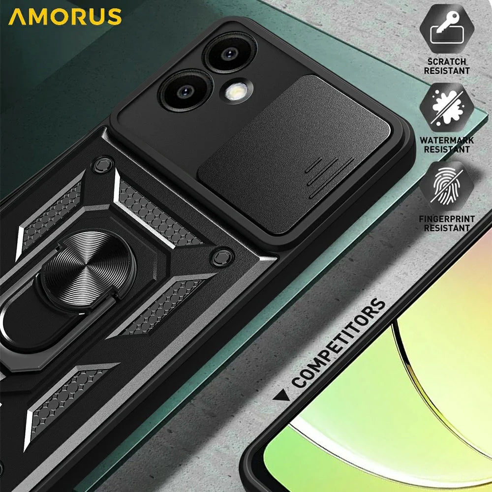 AMORUS For Samsung Galaxy A06 4G Case Kickstand PC + TPU Phone Cover with Camera Lens Slider - Blue - 4
