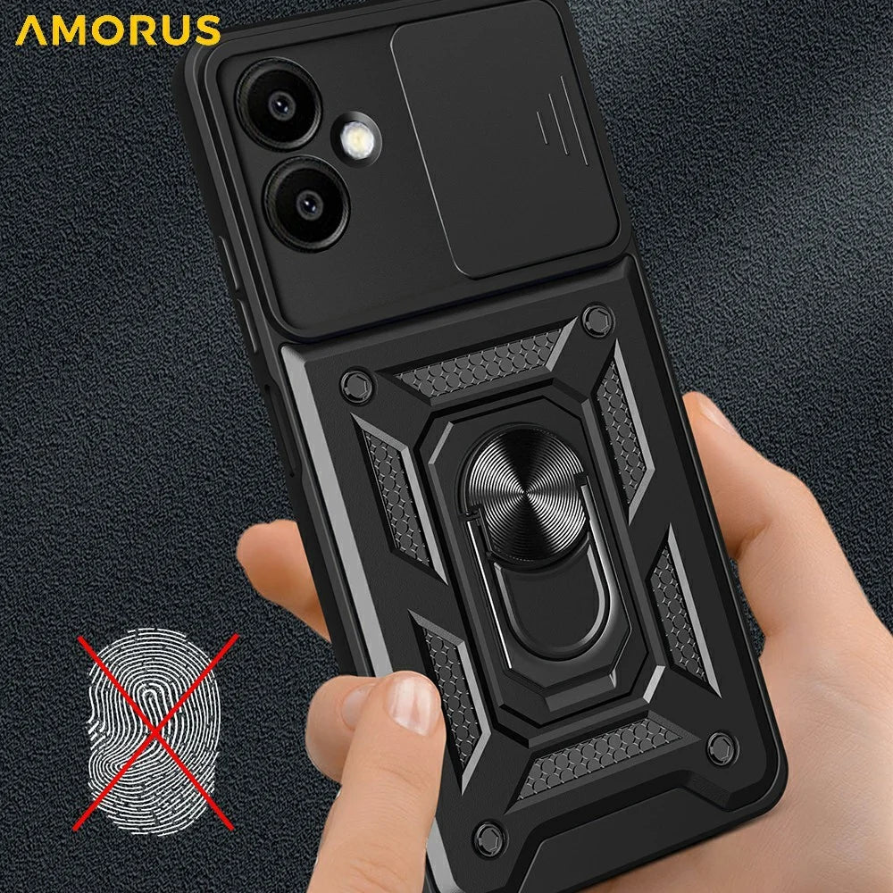 AMORUS For Samsung Galaxy A06 4G Case Kickstand PC + TPU Phone Cover with Camera Lens Slider - Blue - 5