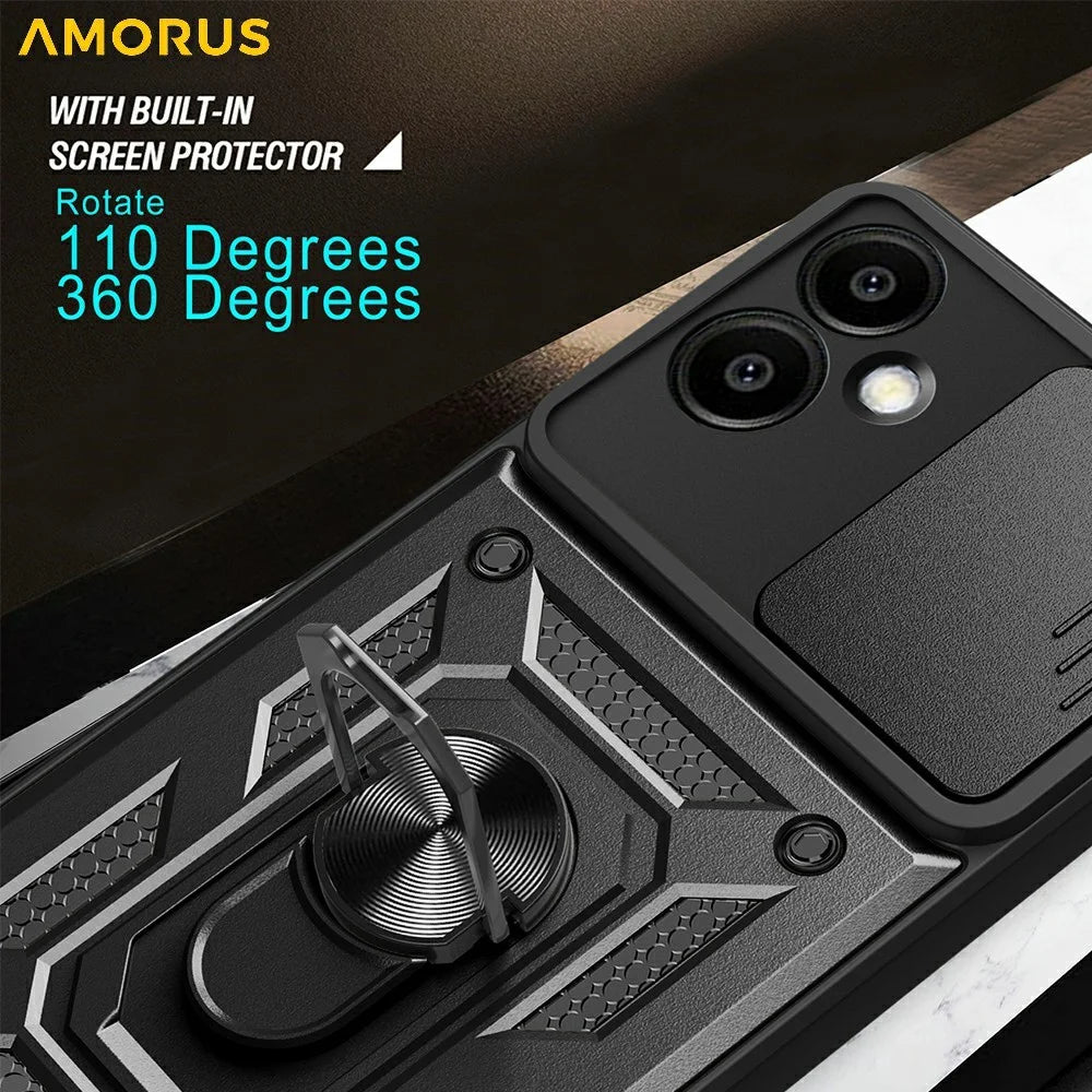 AMORUS For Samsung Galaxy A06 4G Case Kickstand PC + TPU Phone Cover with Camera Lens Slider - Blue - 7