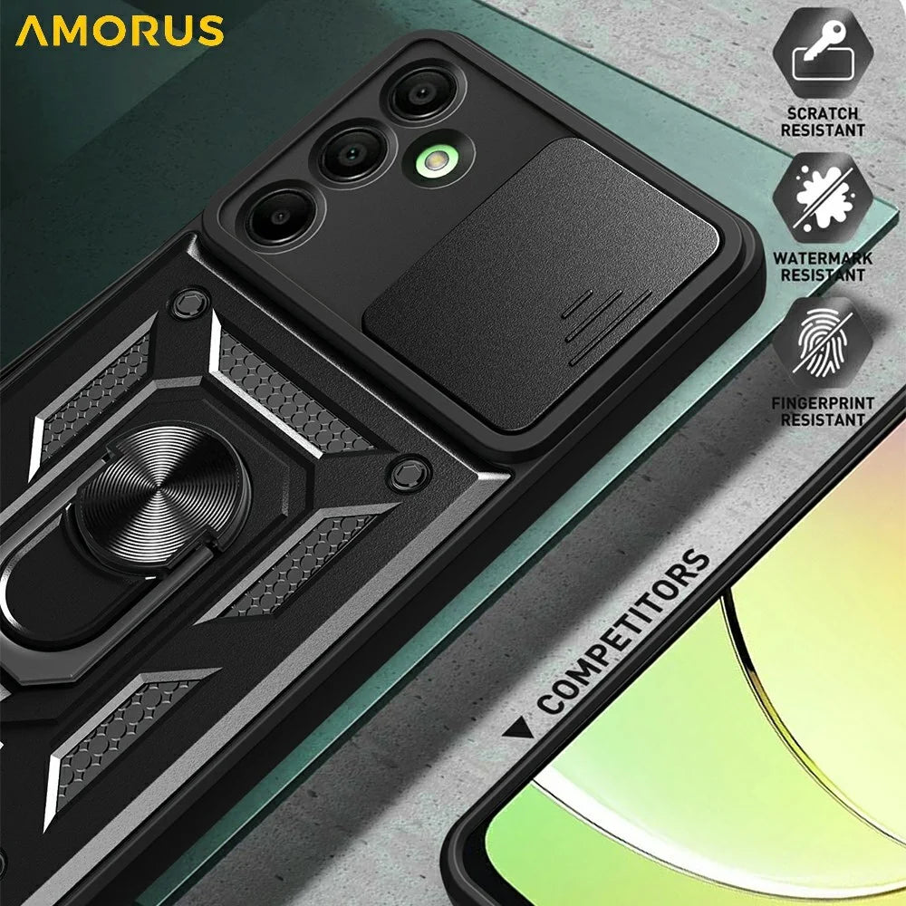 AMORUS For Samsung Galaxy A16 5G / 4G Case Kickstand PC + TPU Phone Cover with Camera Lens Slider - Blue - 4