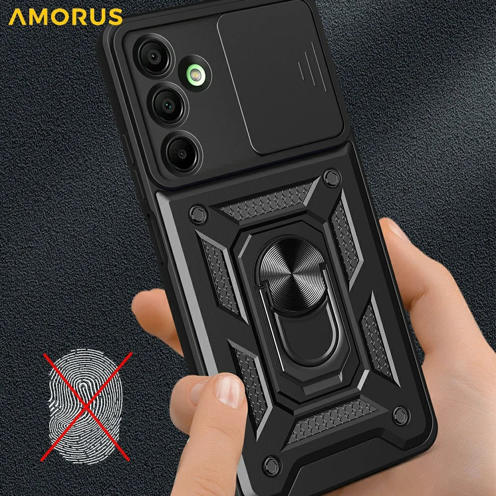 AMORUS For Samsung Galaxy A16 5G / 4G Case Kickstand PC + TPU Phone Cover with Camera Lens Slider - Blue - 5