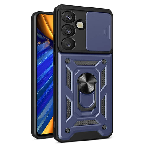 AMORUS For Samsung Galaxy S25+ Case Kickstand PC + TPU Phone Cover with Camera Lens Slider - Blue - 1