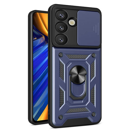 AMORUS For Samsung Galaxy S25+ Case Kickstand PC + TPU Phone Cover with Camera Lens Slider - Blue - 1