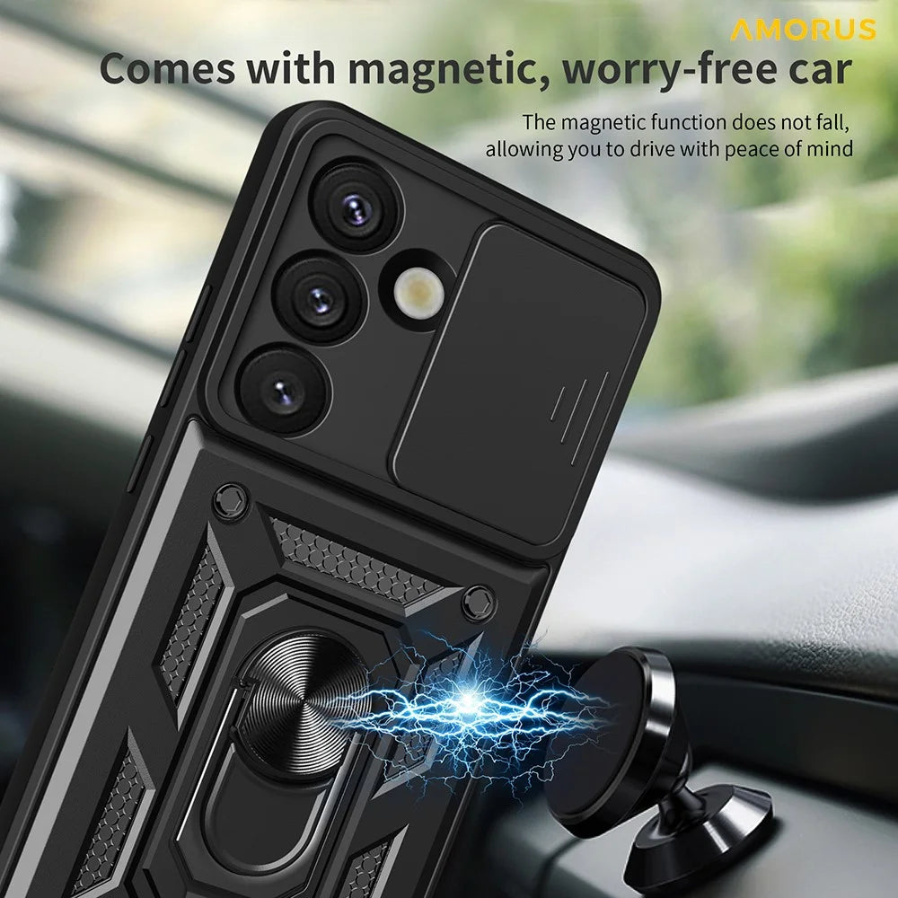 AMORUS For Samsung Galaxy S25+ Case Kickstand PC + TPU Phone Cover with Camera Lens Slider - Blue - 3