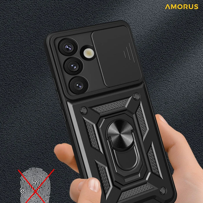 AMORUS For Samsung Galaxy S25+ Case Kickstand PC + TPU Phone Cover with Camera Lens Slider - Blue - 5