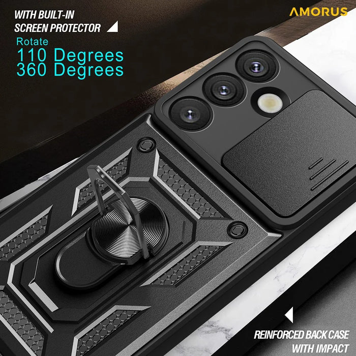 AMORUS For Samsung Galaxy S25+ Case Kickstand PC + TPU Phone Cover with Camera Lens Slider - Blue - 7