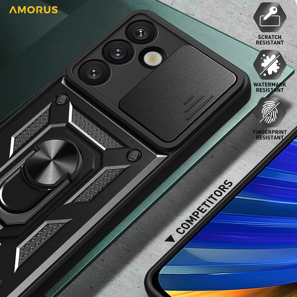 AMORUS For Samsung Galaxy S25 Case Kickstand PC + TPU Phone Cover with Camera Lens Slider - Black - 4