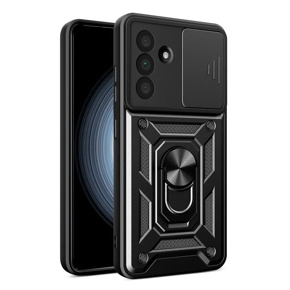 AMORUS For Samsung Galaxy A36 5G Case Kickstand PC + TPU Phone Cover with Camera Lens Slider - Black - 1