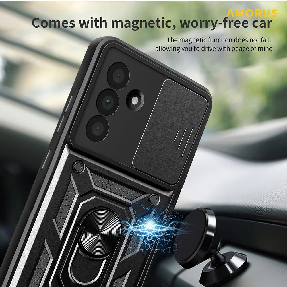 AMORUS For Samsung Galaxy A36 5G Case Kickstand PC + TPU Phone Cover with Camera Lens Slider - Black - 3