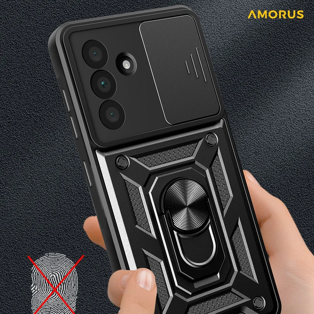 AMORUS For Samsung Galaxy A36 5G Case Kickstand PC + TPU Phone Cover with Camera Lens Slider - Black - 5