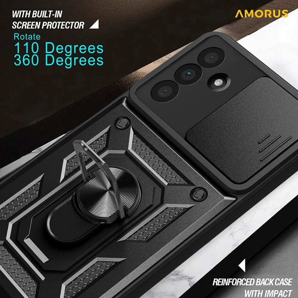AMORUS For Samsung Galaxy A36 5G Case Kickstand PC + TPU Phone Cover with Camera Lens Slider - Black - 7