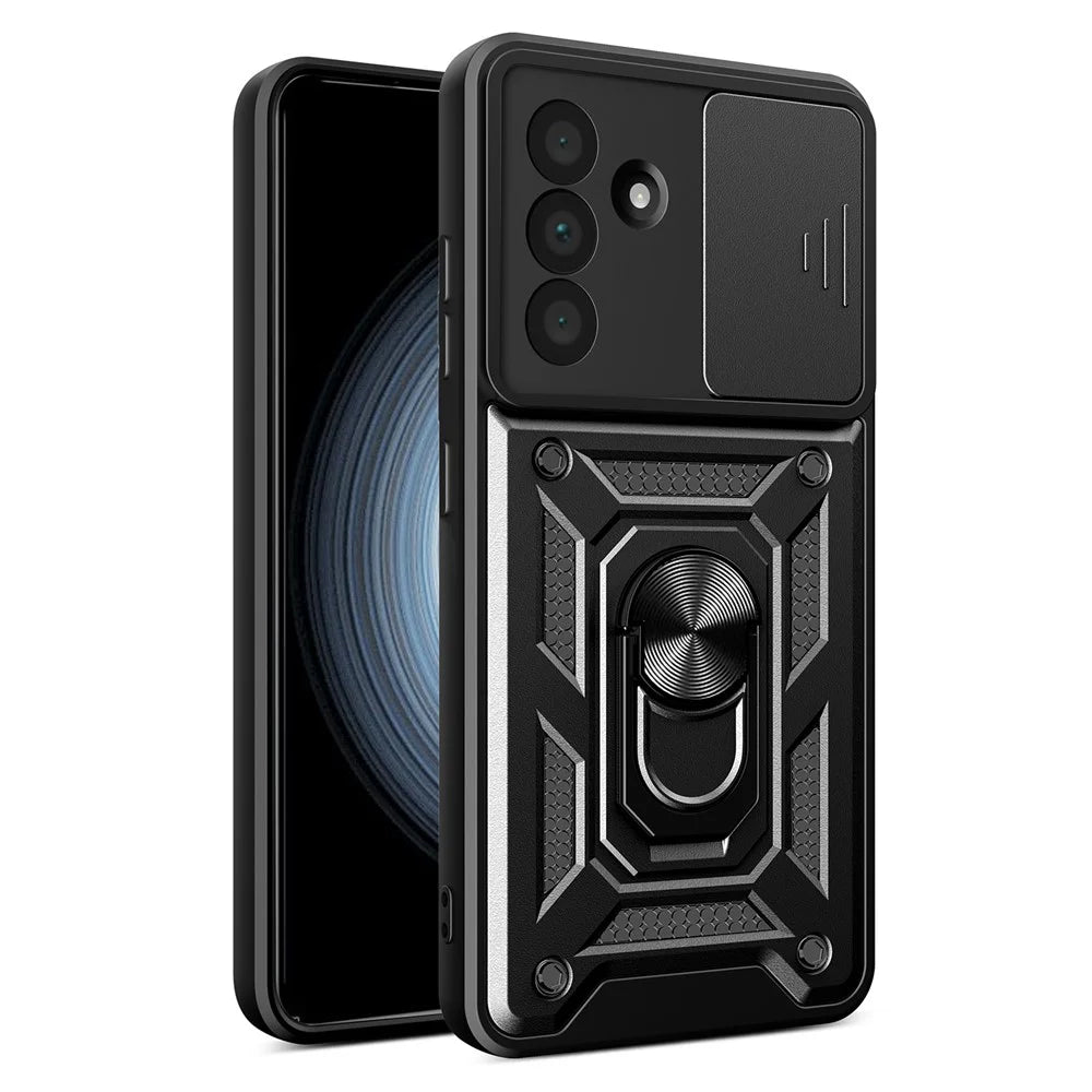 AMORUS For Samsung Galaxy A56 5G Case Kickstand PC + TPU Phone Cover with Camera Lens Slider - Black - 1