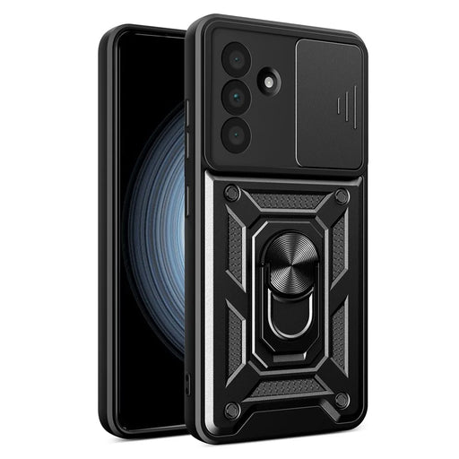 AMORUS For Samsung Galaxy A56 5G Case Kickstand PC + TPU Phone Cover with Camera Lens Slider - Black - 1