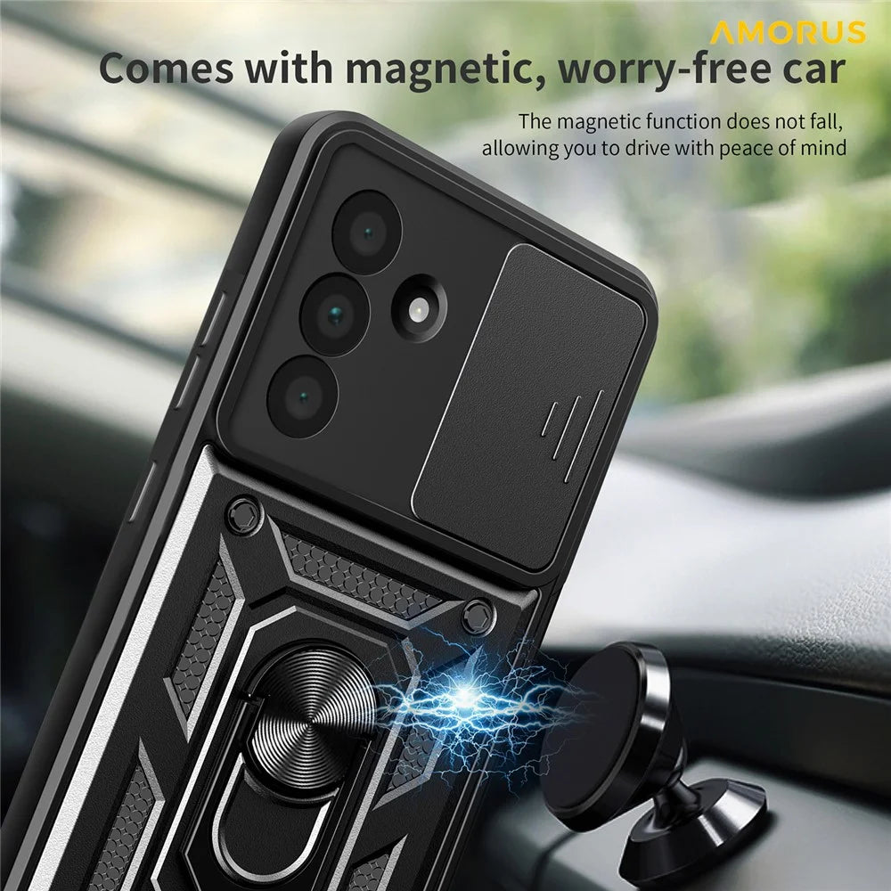 AMORUS For Samsung Galaxy A56 5G Case Kickstand PC + TPU Phone Cover with Camera Lens Slider - Black - 3