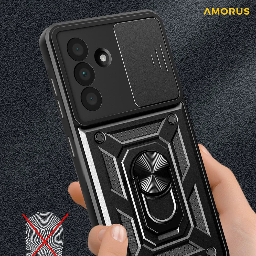 AMORUS For Samsung Galaxy A56 5G Case Kickstand PC + TPU Phone Cover with Camera Lens Slider - Black - 5