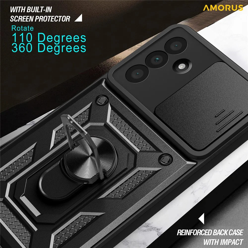AMORUS For Samsung Galaxy A56 5G Case Kickstand PC + TPU Phone Cover with Camera Lens Slider - Black - 7