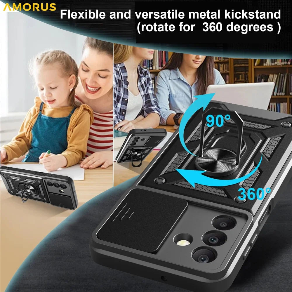 AMORUS For Samsung Galaxy A26 5G Case Kickstand PC + TPU Phone Cover with Camera Lens Slider - Silver - 2