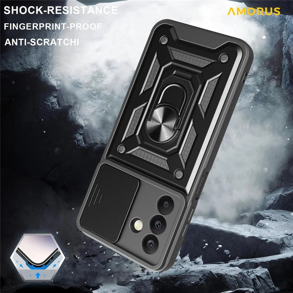 AMORUS For Samsung Galaxy A26 5G Case Kickstand PC + TPU Phone Cover with Camera Lens Slider - Silver - 4