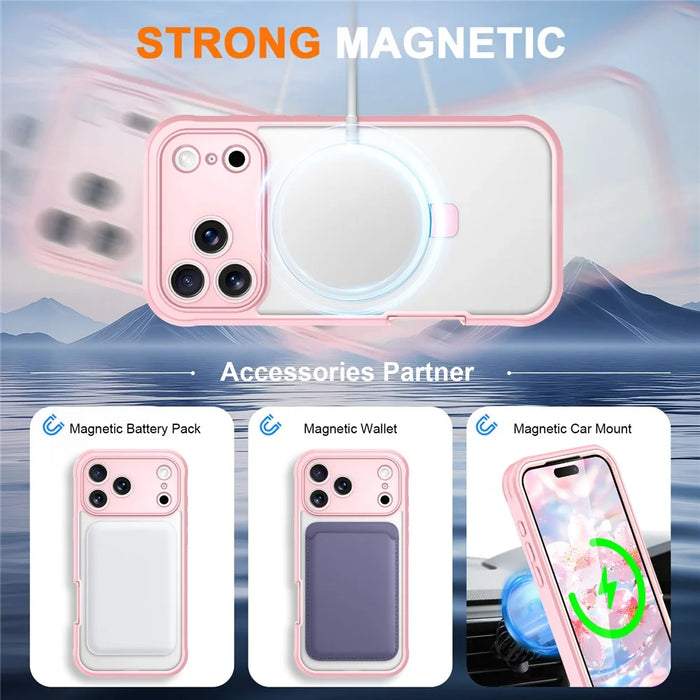 For iPhone 17 Pro Case Skin Touch Solid Color TPU + PC Phone Cover with Magnetic Kickstand - Pink - 2