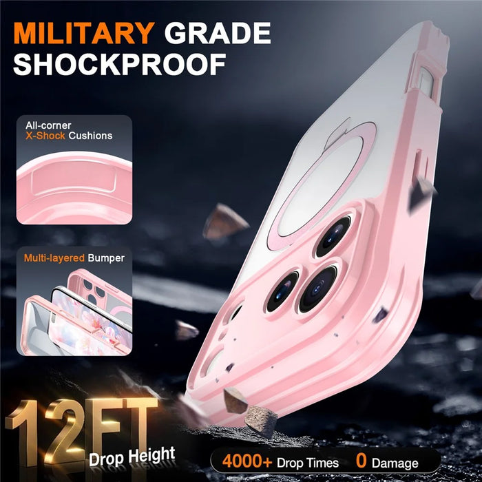 For iPhone 17 Pro Case Skin Touch Solid Color TPU + PC Phone Cover with Magnetic Kickstand - Pink - 5
