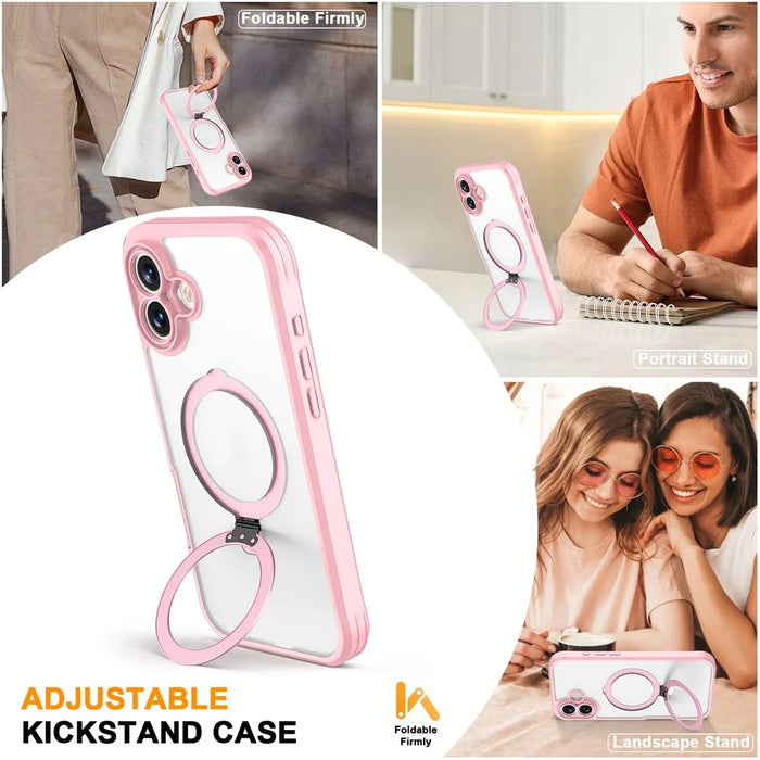 For iPhone 17 Case Skin Touch Solid Color TPU + PC Phone Cover with Magnetic Kickstand - Pink - 2