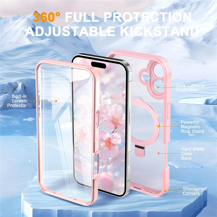 For iPhone 17 Case Skin Touch Solid Color TPU + PC Phone Cover with Magnetic Kickstand - Pink - 4