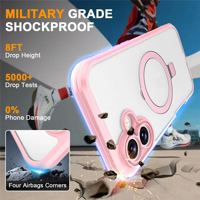 For iPhone 17 Case Skin Touch Solid Color TPU + PC Phone Cover with Magnetic Kickstand - Pink - 5