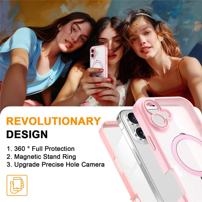 For iPhone 17 Case Skin Touch Solid Color TPU + PC Phone Cover with Magnetic Kickstand - Pink - 6