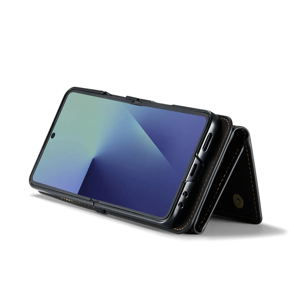 DG.MING M2 Series for Samsung	Galaxy Z Flip7 5G Case PU + PC Phone Cover with Detachable Card Bag / Should Strap - Black - 4
