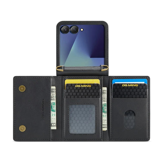 DG.MING M5 Series for Samsung Galaxy Z Flip7 5G Case RFID Blocking Card Slots Leather + PC Phone Cover - Black - 2