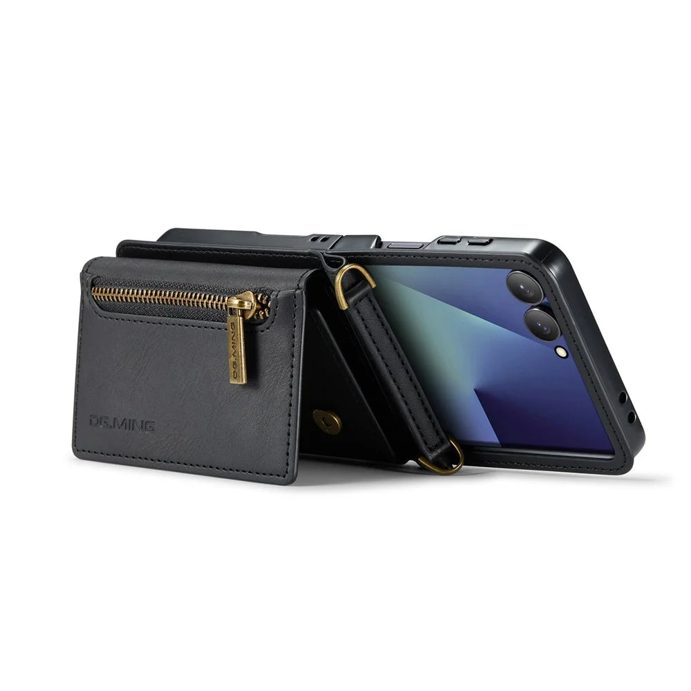 DG.MING M5 Series for Samsung Galaxy Z Flip7 5G Case RFID Blocking Card Slots Leather + PC Phone Cover - Black - 3
