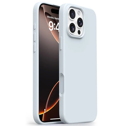 For iPhone 16 Pro Case Ultra Thin Liquid Silicone + PC Phone Cover with Camera Touch Control Button - Glacier Blue - 1