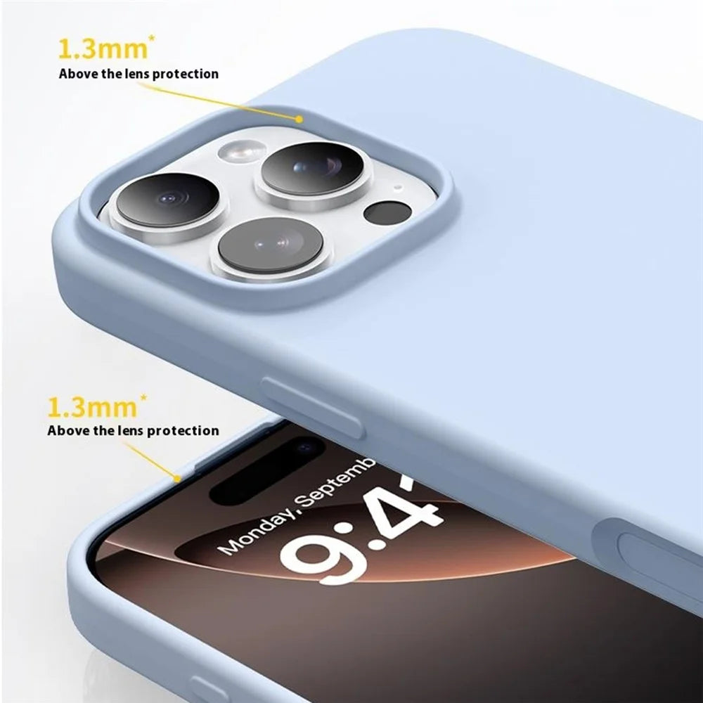 For iPhone 16 Pro Max Case Ultra Thin Liquid Silicone + PC Phone Cover with Camera Touch Control Button - Glacier Blue - 5