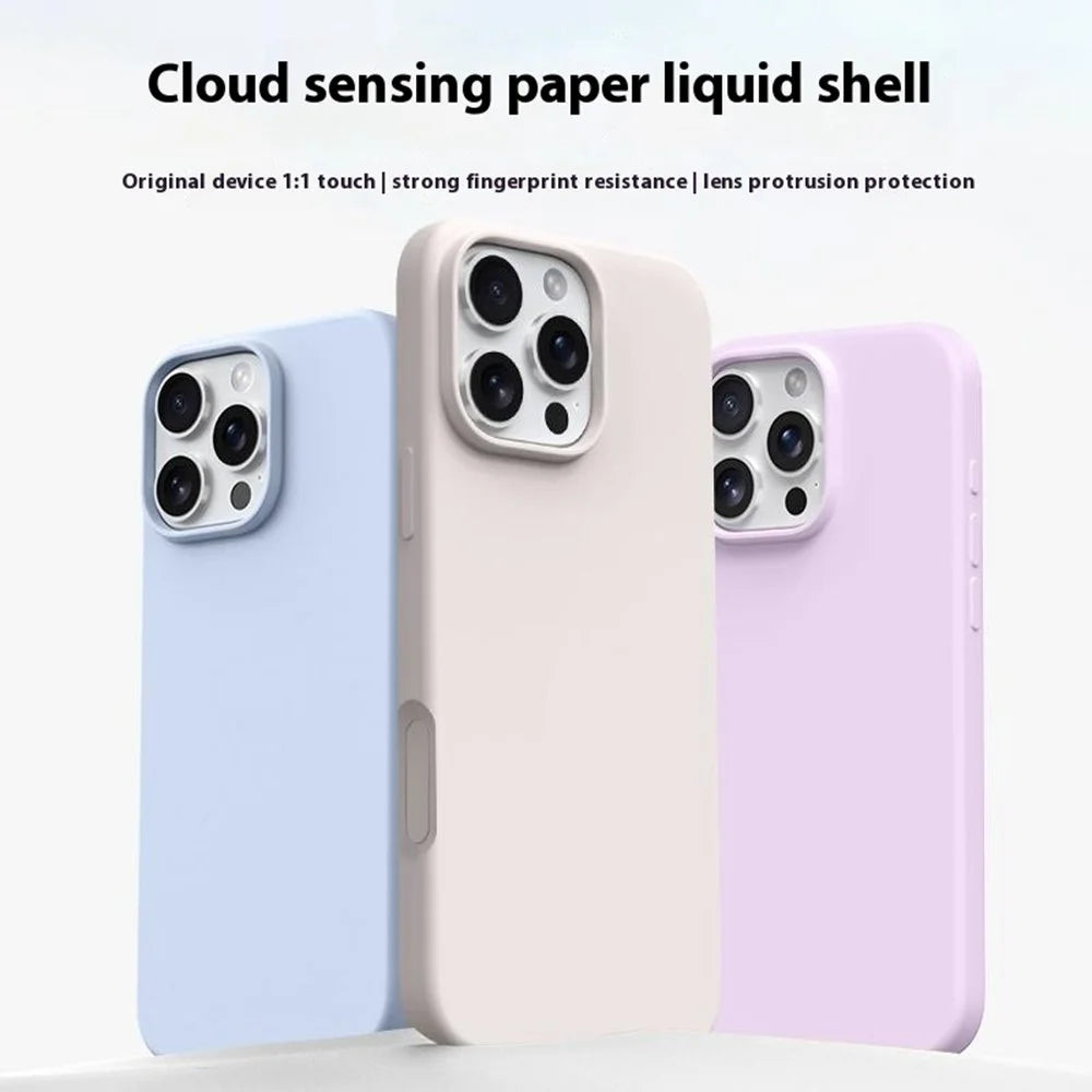 For iPhone 16 Pro Max Case Ultra Thin Liquid Silicone + PC Phone Cover with Camera Touch Control Button - Glacier Blue - 6