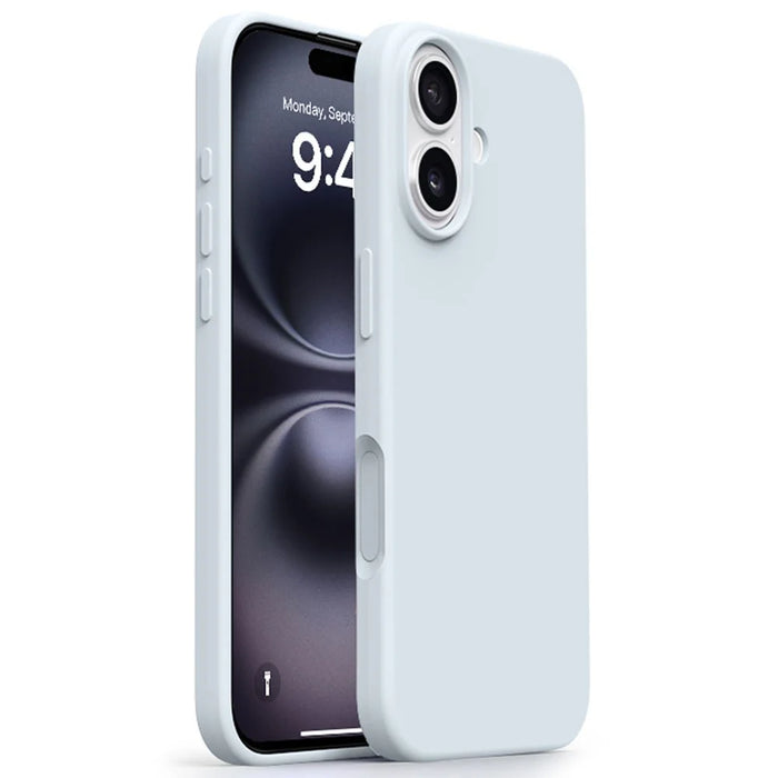 For iPhone 16 Case Ultra Thin Liquid Silicone + PC Phone Cover with Camera Touch Control Button - Glacier Blue - 1