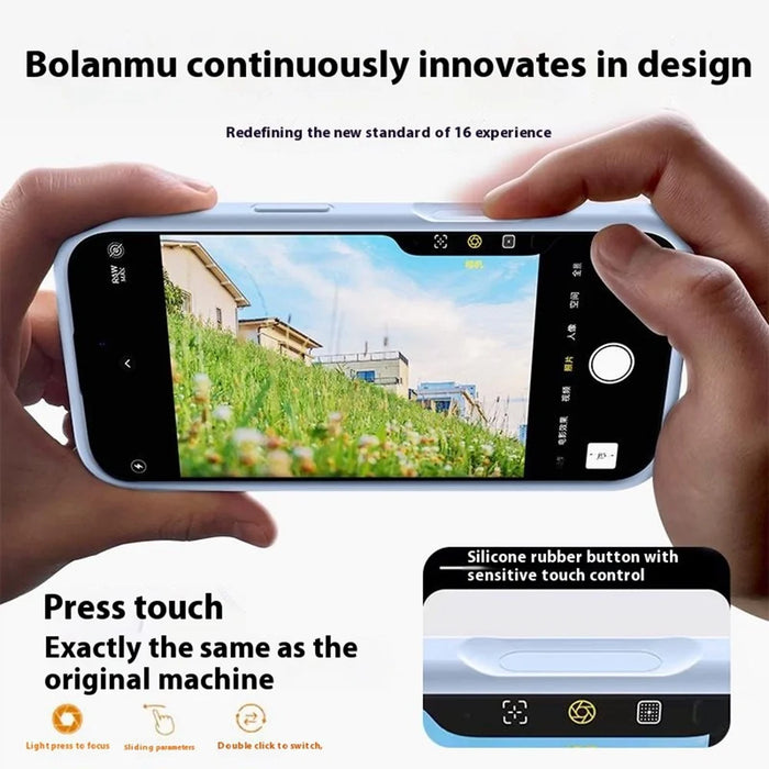For iPhone 16 Case Ultra Thin Liquid Silicone + PC Phone Cover with Camera Touch Control Button - Glacier Blue - 2