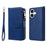 For iPhone 17 Magnetic Leather Case Mobile Cover with Detachable Zipper Wallet Strap - Blue - 1
