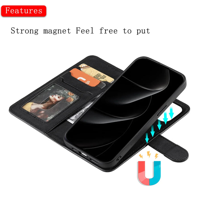 For iPhone 18 Pro Max / 17 Pro Max Case 2 in 1 Detachable Magnetic Leather Wallet Mobile Cover with Strap - Black - 3