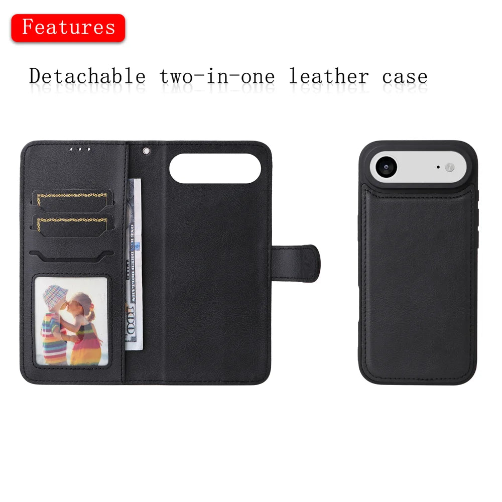 For iPhone Air Case 2 in 1 Detachable Magnetic Leather Wallet Mobile Cover with Strap - Black - 2