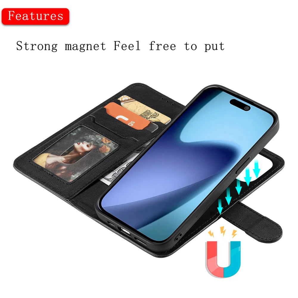 For iPhone Air Case 2 in 1 Detachable Magnetic Leather Wallet Mobile Cover with Strap - Black - 3