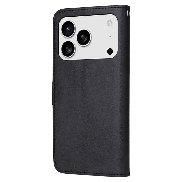 For iPhone 18 Pro / 17 Pro Case 2 in 1 Detachable Magnetic Leather Wallet Mobile Cover with Strap - Black - 6