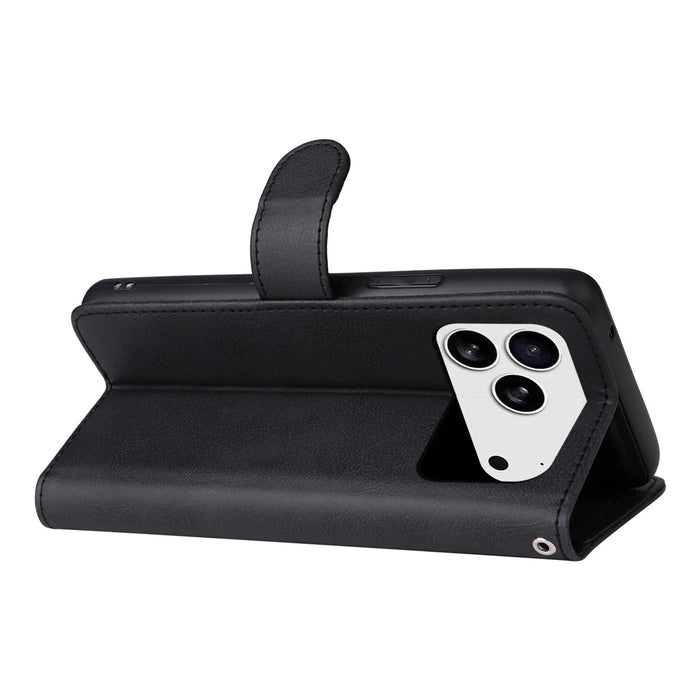 For iPhone 18 Pro / 17 Pro Case 2 in 1 Detachable Magnetic Leather Wallet Mobile Cover with Strap - Black - 7