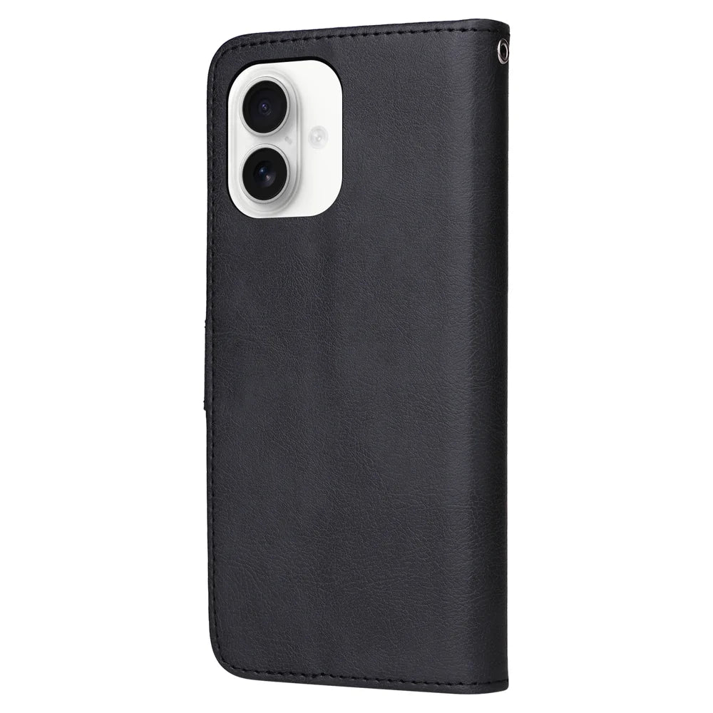 For iPhone 17 Case 2 in 1 Detachable Magnetic Leather Wallet Mobile Cover with Strap - Black - 7