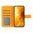 For iPhone 13 Pro Max 6.7 inch HT04 Sunflower Imprinted PU Leather Full Protection Shell Skin-Touch Foldable Stand Phone Wallet Case with Hand Strap - Yellow - 2