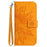 For iPhone 13 Pro Max 6.7 inch HT04 Sunflower Imprinted PU Leather Full Protection Shell Skin-Touch Foldable Stand Phone Wallet Case with Hand Strap - Yellow - 7